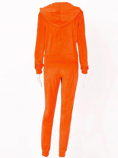 Solid Plush Zipper Hoodies&Pants Sports Suits