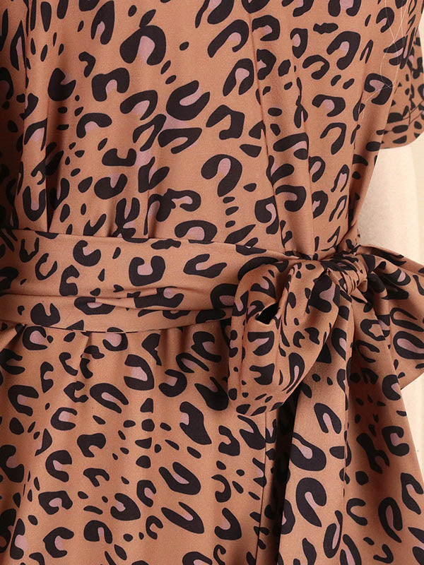 Original Leopard Tied Round-Neck Sloping Shoulder Jumpsuits