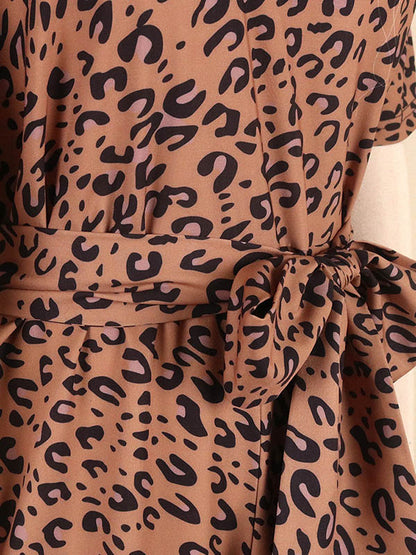 Original Leopard Tied Round-Neck Sloping Shoulder Jumpsuits