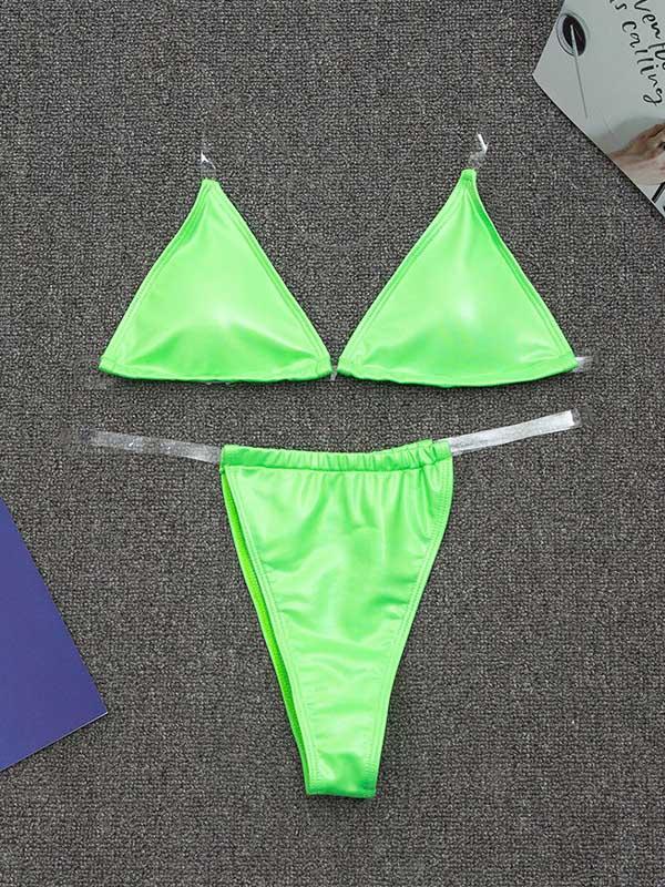 Solid Color Light Skin Triangles Split Bikini Swimsuit