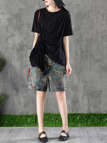 Cotton Asymmetric Solid T-Shirt