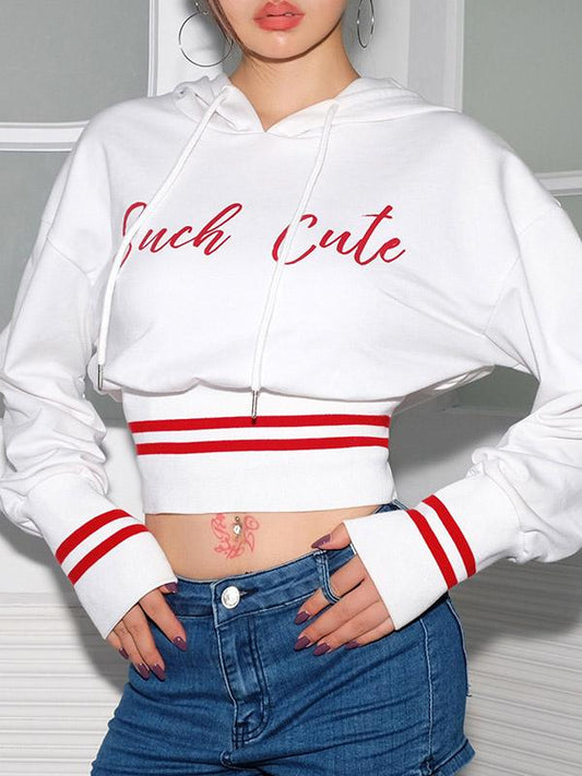 Long Sleeve Letter Printed Contrast Hoodies