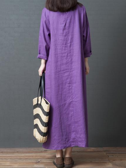 Solid Round-neck Loose Long Dress