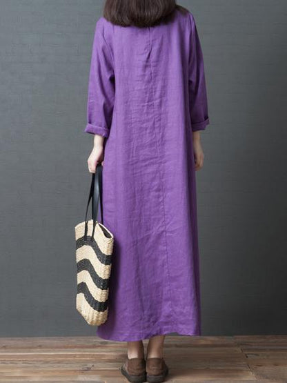 Solid Round-neck Loose Long Dress