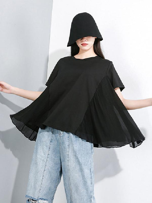 Chiffon Asymmetric Solid T-shirt