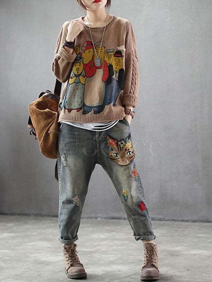 Casual Retro Embroidered Pants