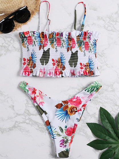 Smocked Spaghetti Strap Bikini Set