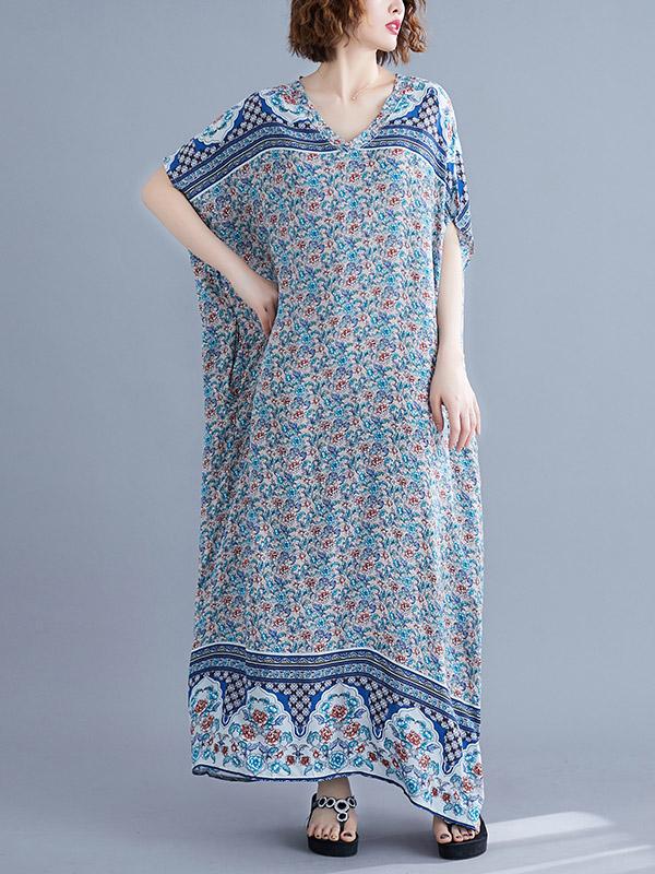 New Printed Batwing Sleeve Maxi Dress