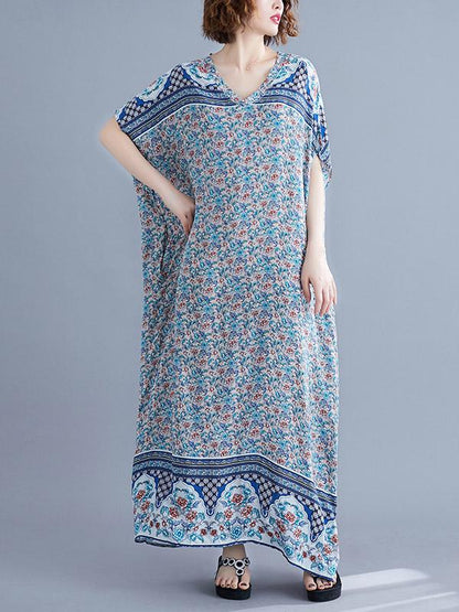New Printed Batwing Sleeve Maxi Dress