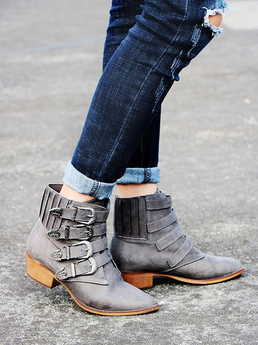 Vintage Buckle Embossed Booties