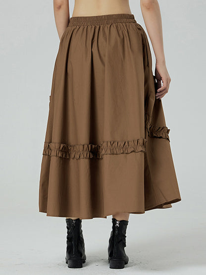 Casual Ruffled Loose Solid Color Skirts