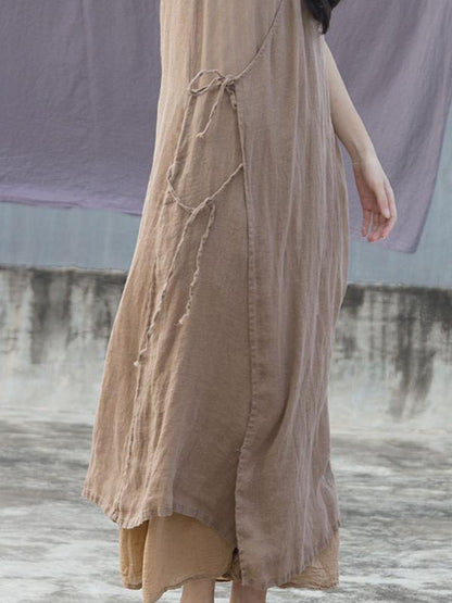 Literary Sleeveless Ramie Cotton Long Dress
