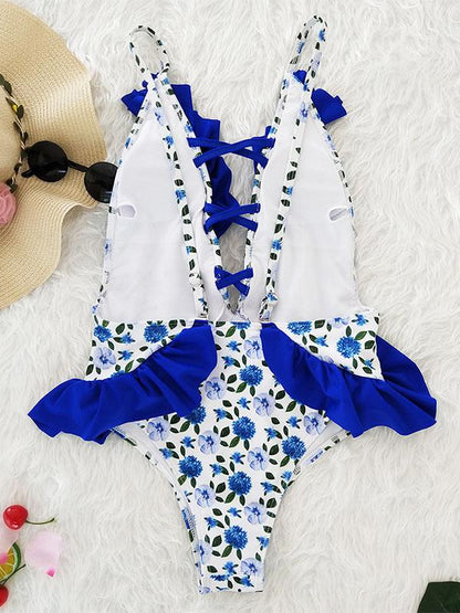 Ruffled Lace Halterneck Bikinis Swimwear