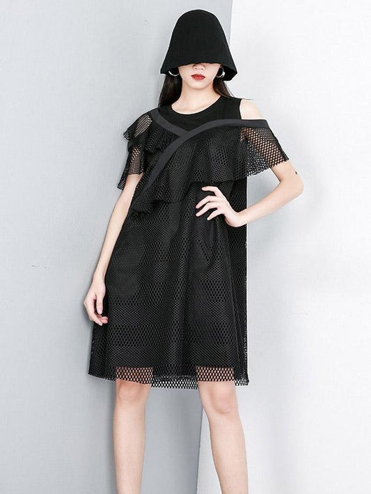 Original Split-joint Asymmetric Grid Short Dress