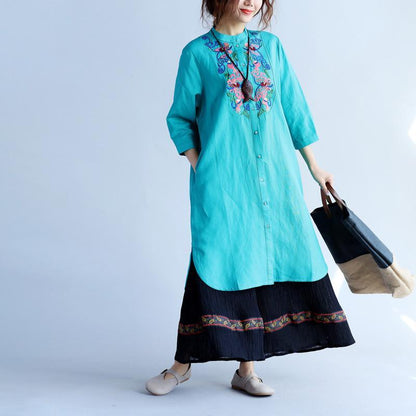 Embroidered Women Ethnic Green Shirt Dress