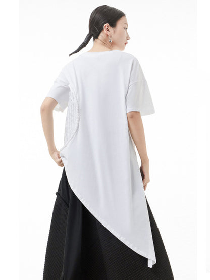 Original Irregular Solid Color Split-Joint T-Shirt Top