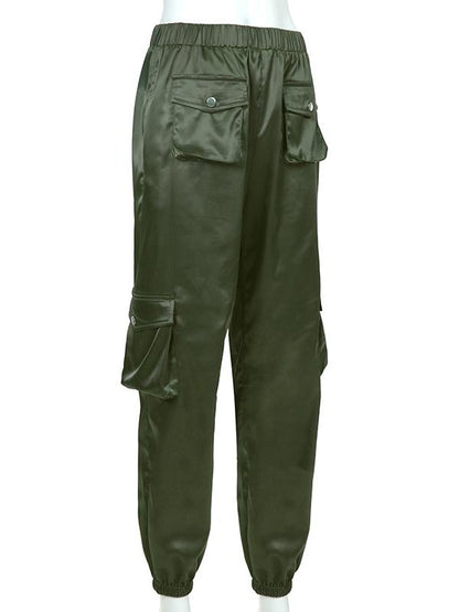 Solid Elastic Ankle Tied Cargo Pants