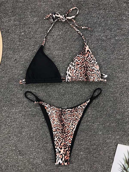 Leopard Contrast Bikini Swimsuit