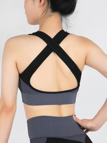 Contrast Color Zipper High-Waisted Three-Piece Sports Suits