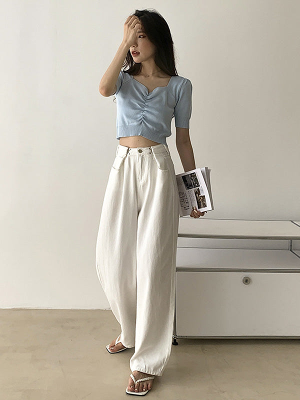 Urban Solid Color Empire Wide Leg Jean Pants