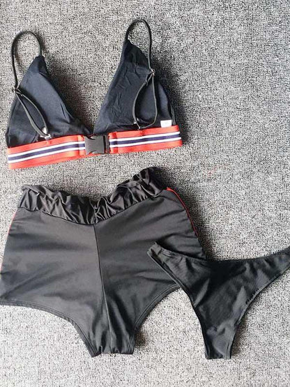 Three-Piece Triangle Ruched Bikini Swimsuit