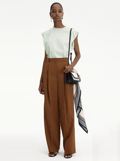 Simple Solid Color Round-Neck Cap-Sleeve Vest T-Shirt Tops