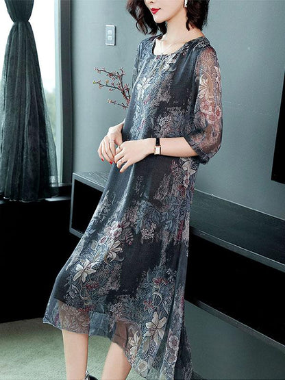 Casual Floral Printed Soft Midi Dress