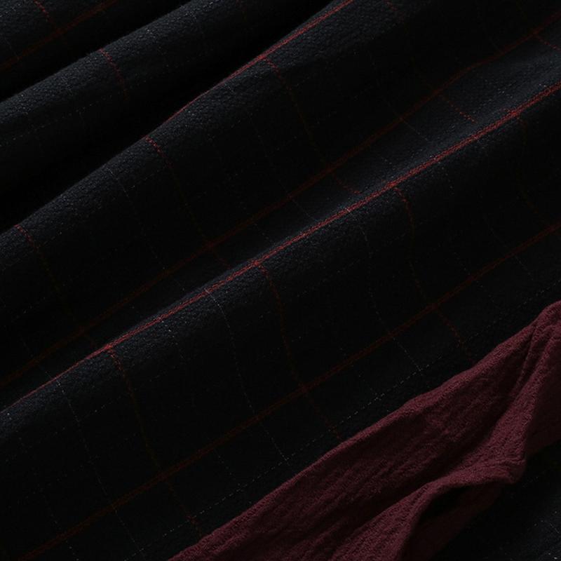 Buykud Cross Splicing Plaid Lacing Retro Casual Dress