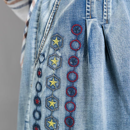 Embroidered Stars And Rounds Frayed Jeans