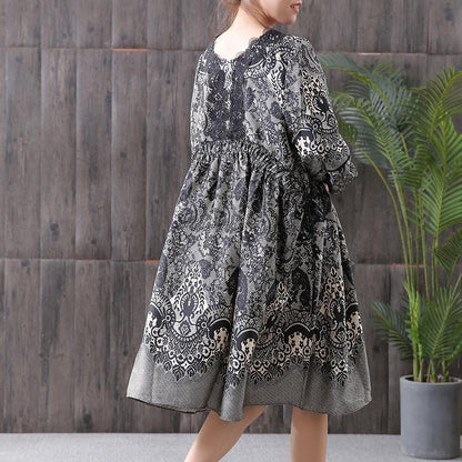 Ethnic Style Printing Hollow Embroidery Dress
