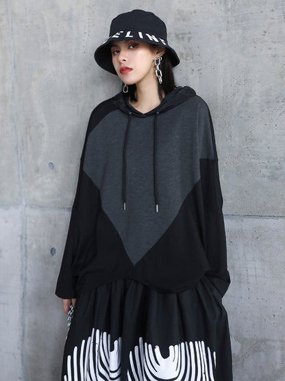Casual Hooded Drawstring Split-Joint Hoodies&Sweatshirt Tops