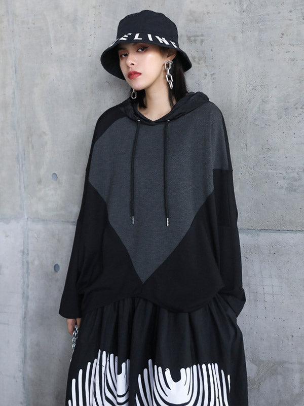 Casual Hooded Drawstring Split-Joint Hoodies&Sweatshirt Tops