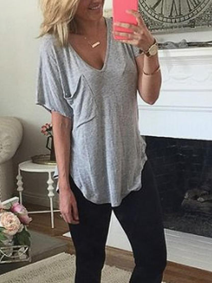 Casual V-neck Cropped T-shirt