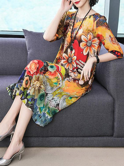 Casual Colorful Printed Midi Dress