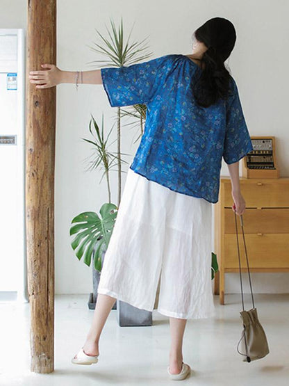 Casual Retro Frog Wide Leg Cropped Trousers