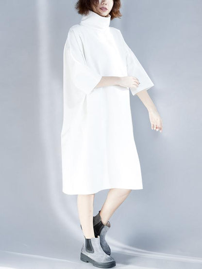 Solid Loose High-neck Half Sleeves Dress