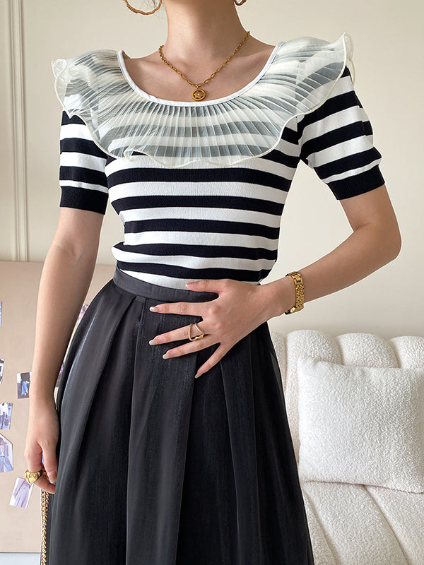 Original Chic Falbala Mesh Split-Joint T-Shirt Top