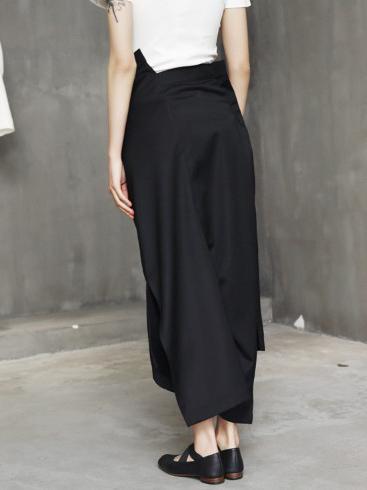 Black Cropped Wide-leg Three-quarter Pants