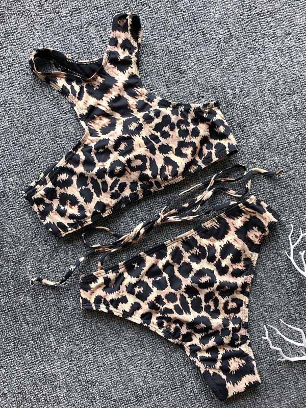Sexy Leopard Print Bandge Bikinis Swimsuit
