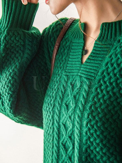 Vintage Loose V-neck Lantern Sleeves Sweater