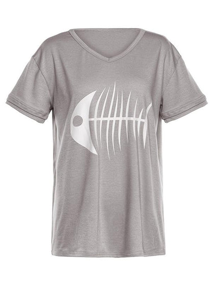 Fashion Fishbone Printed T-shirt