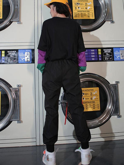 Loose Split-joint Elastic Waist Sport Pants