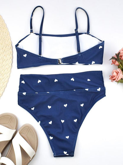 High Waisted Tie Bandeau Bikini Swimsuit