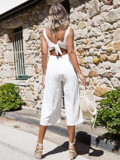V-Neck Wide Leg Jumpsuits Bottoms