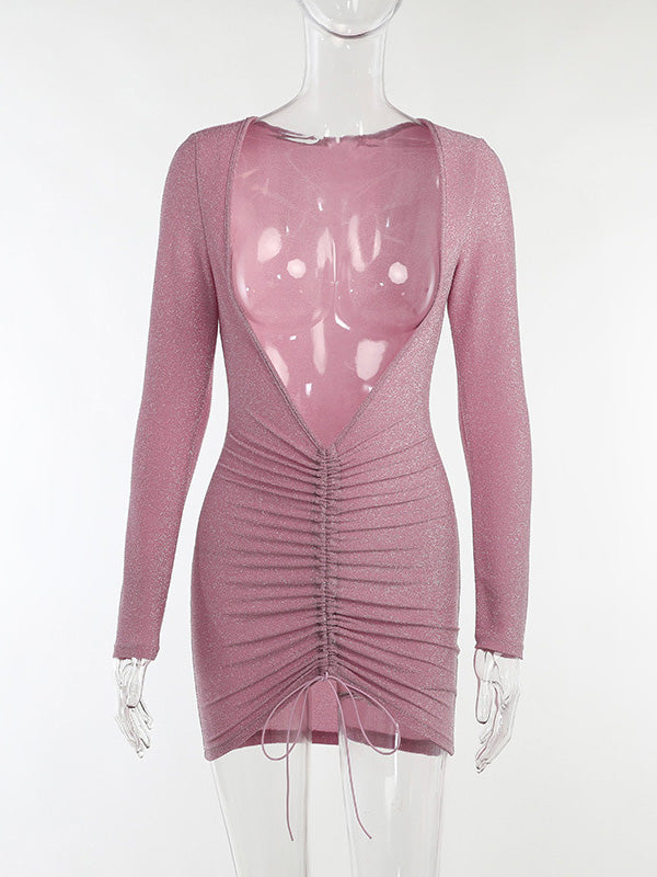 Wrap Solid Color Bra&Mini Dress Suits