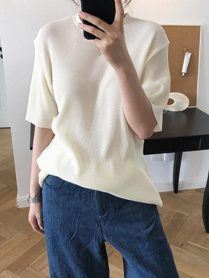 Ruffled Elastic Loose Solid T-Shirt