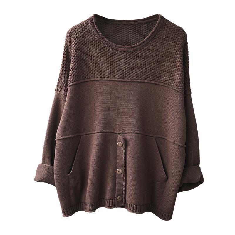 Buykud Round Neck Solid Color Knitted Shirt
