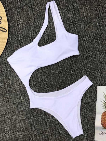 Sexy Cropped Solid One-piece Swimwear