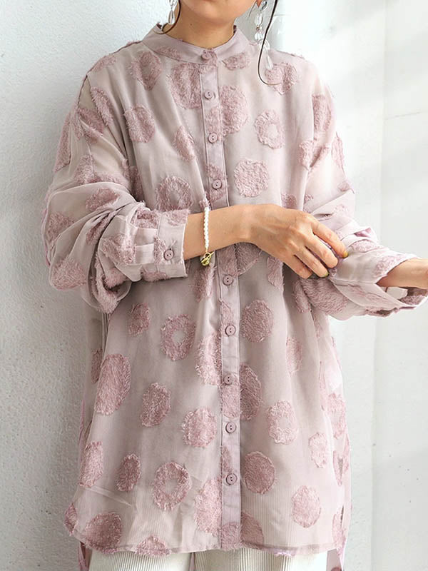 Stylish Buttoned Stand Collar Long Sleeves Blouse Tops