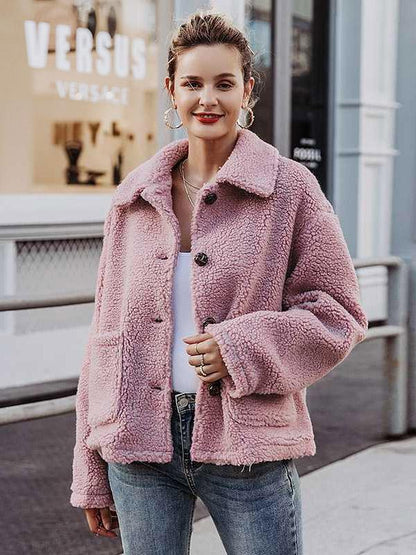 Solid Faux fur Lapel Outwears
